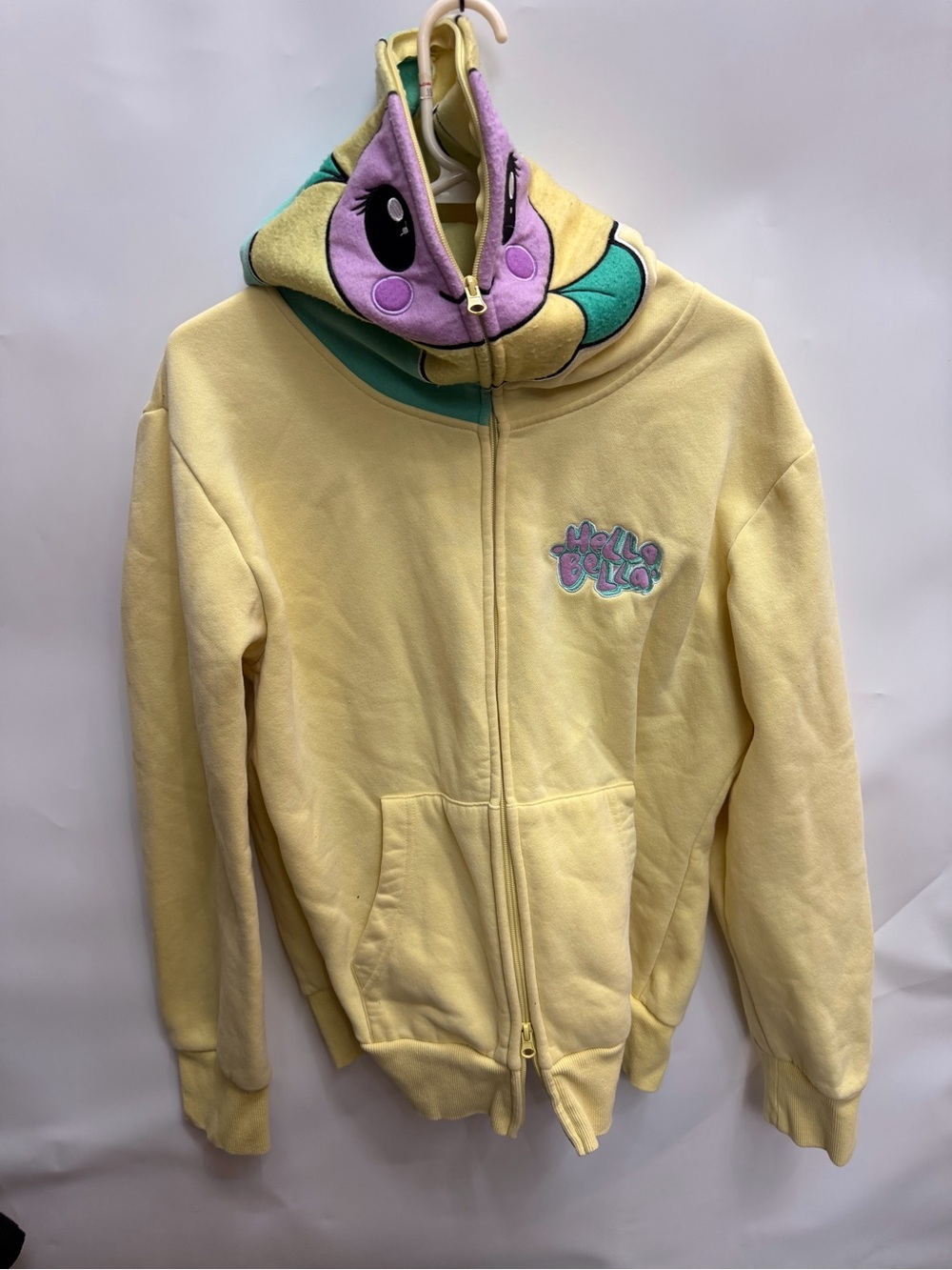 Kids Yellow Zip-Up Hoodie with Playful Character Hood size XL
